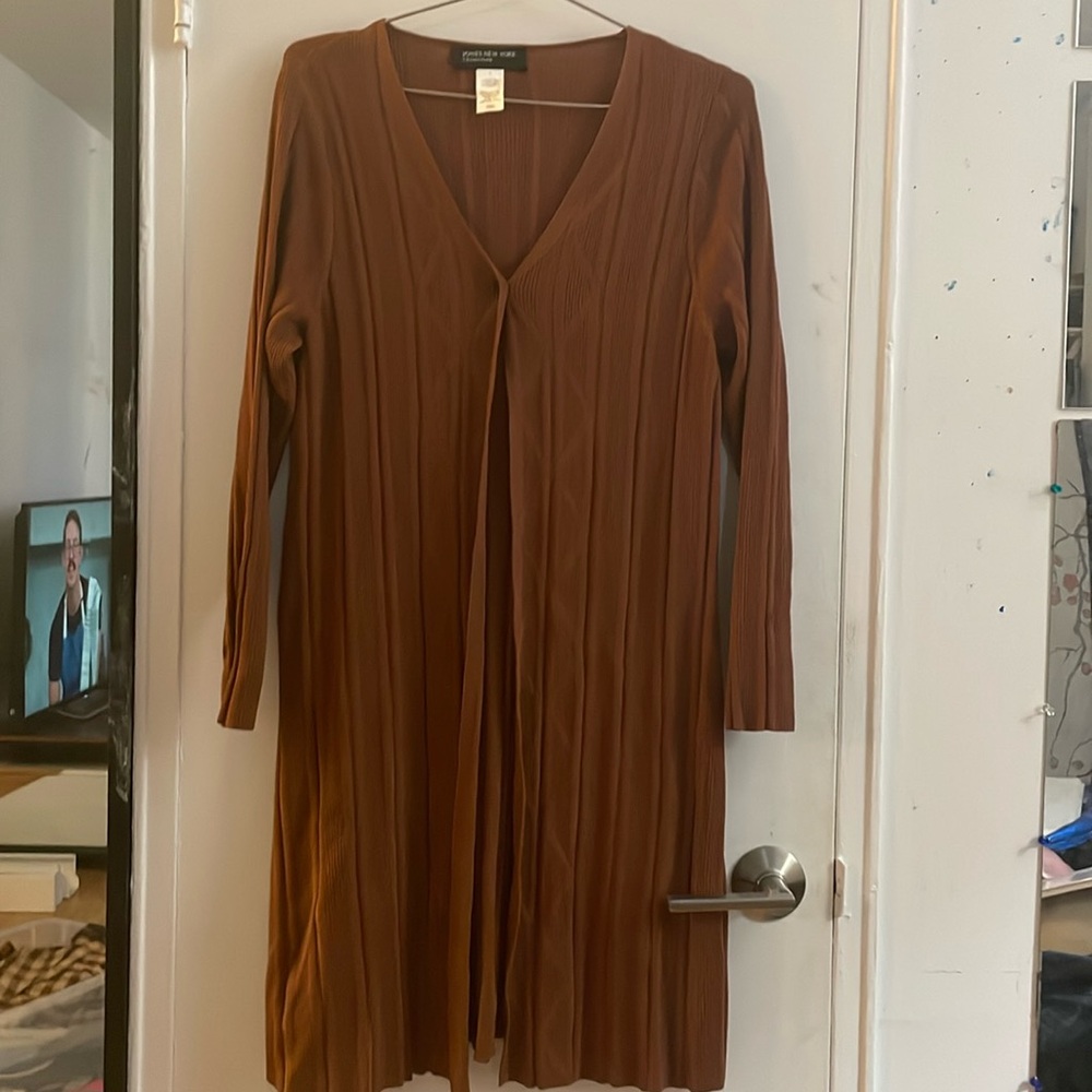 Brown/bronze One Button Midi Sweater